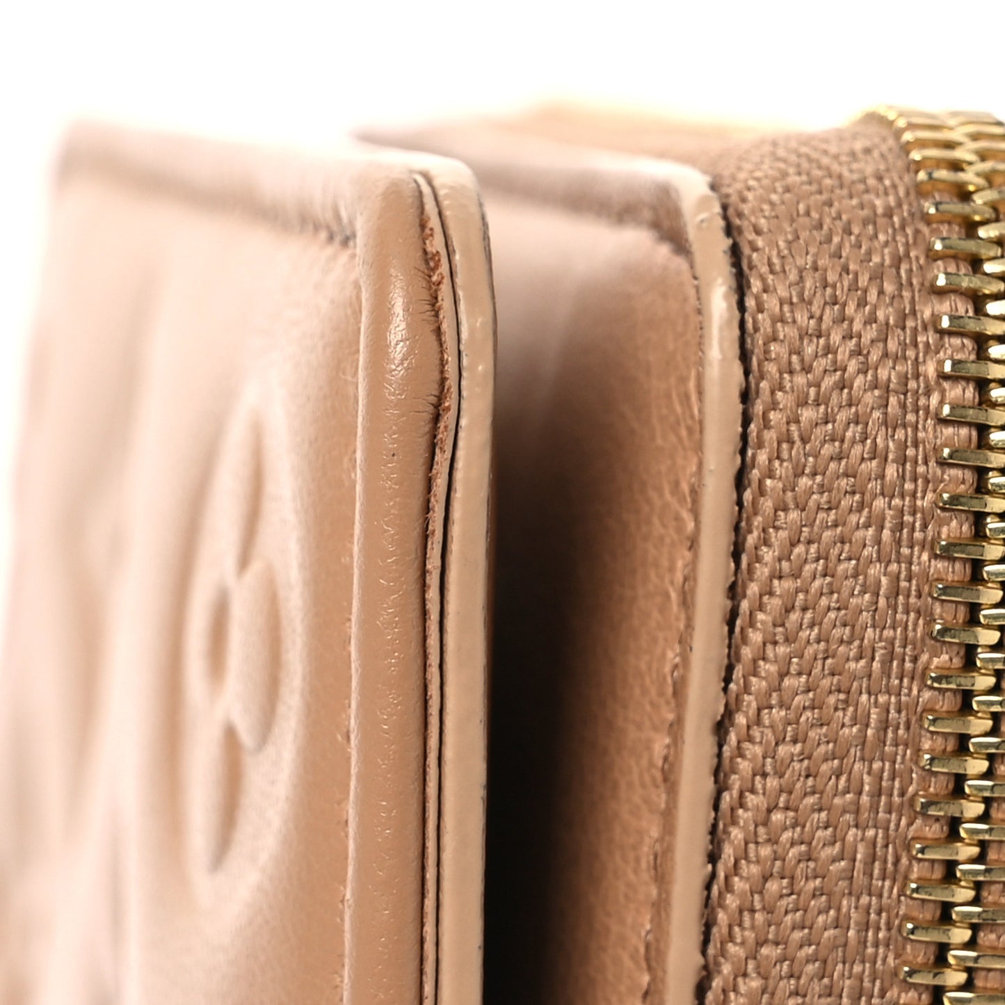 Lambskin Embossed Monogram Lou Coussin Wallet Camel