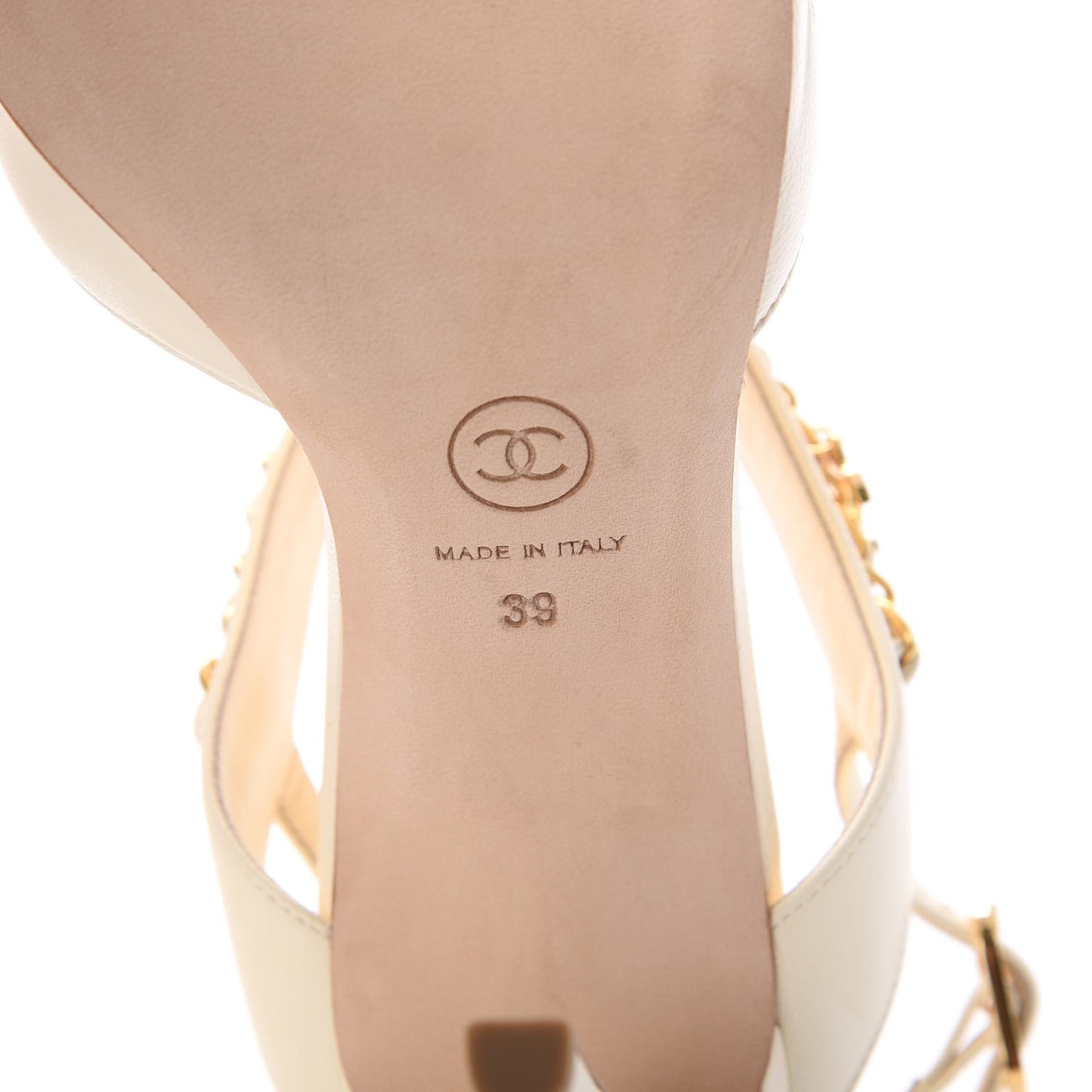 Lambskin CC Chain Sandals 39 Ivory