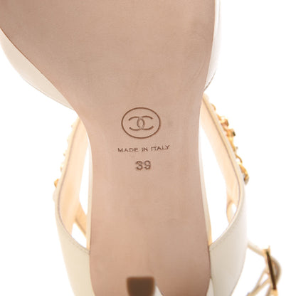 Chanel Lambskin CC Chain Sandals 39 Ivory 6 of 9