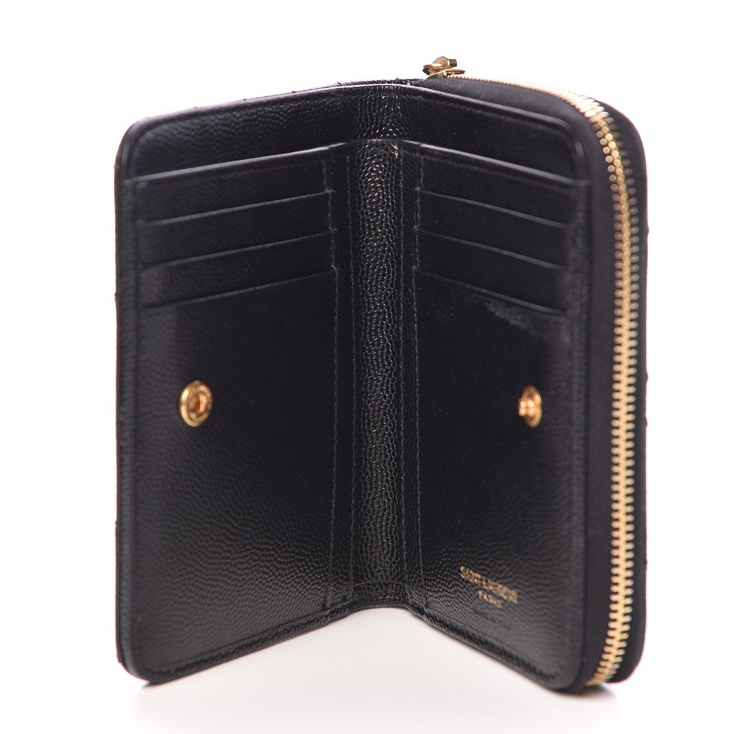 Saint Laurent Grain De Poudre Matelasse Chevron Monogram Compact Zip Around Wallet Black 5 of 11