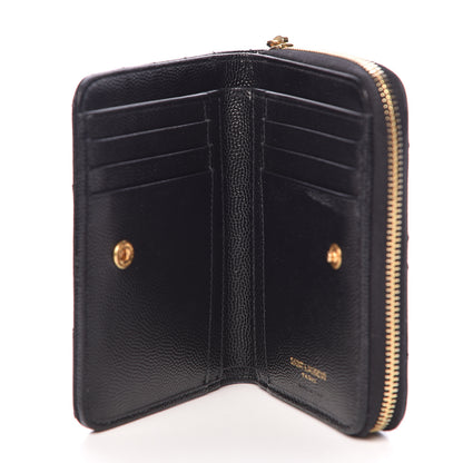 Saint Laurent Grain De Poudre Matelasse Chevron Monogram Compact Zip Around Wallet Black 5 of 11