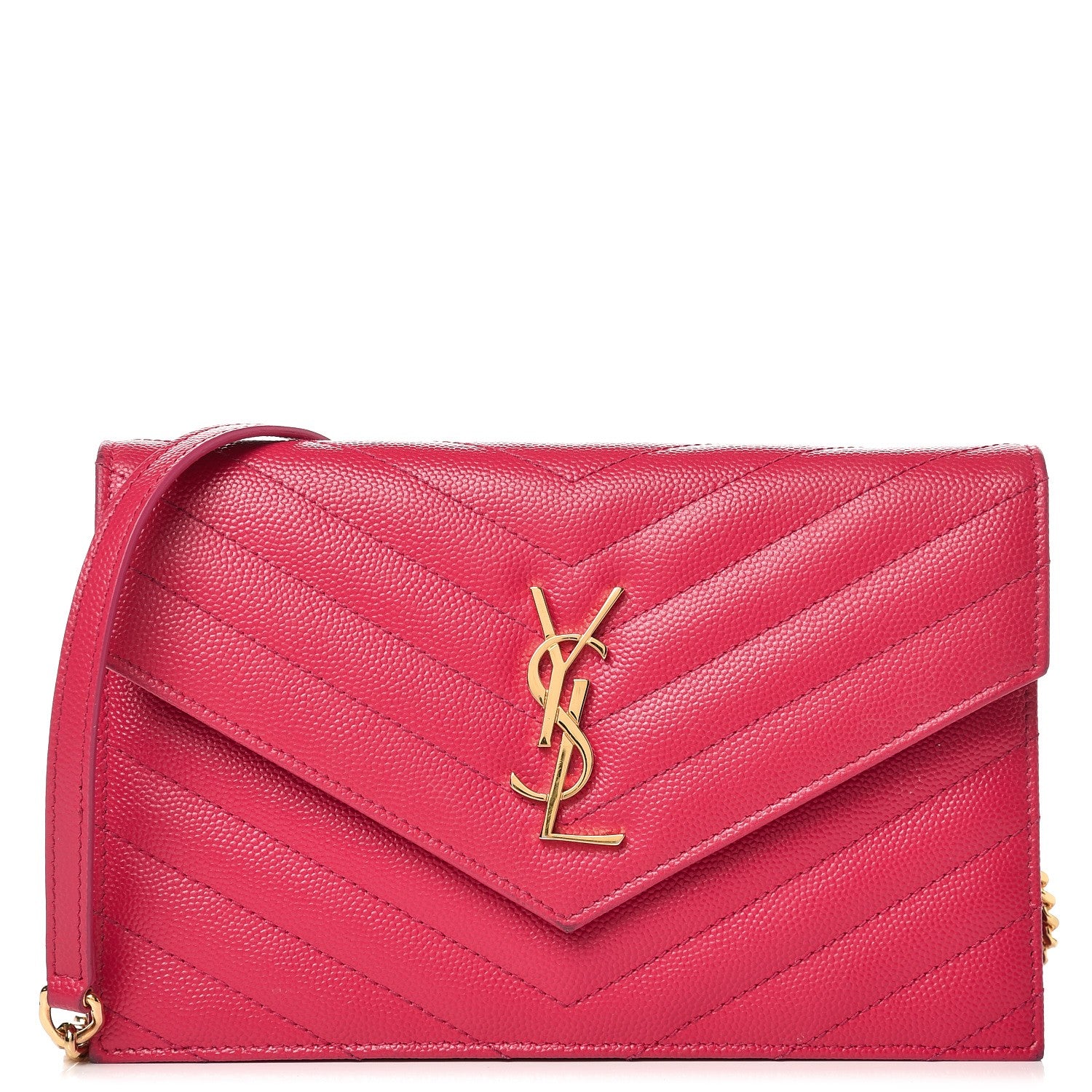 Saint Laurent Grain De Poudre Matelasse Chevron Monogram Envelope Chain Wallet Bubblegum 1 of 13