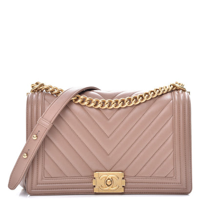 Chanel Calfskin Chevron New Medium Boy Flap Beige 1 of 8