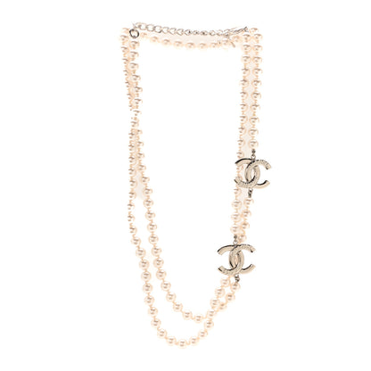 Chanel Pearl Resin CC Long Necklace Pearly White Silver 1 of 5