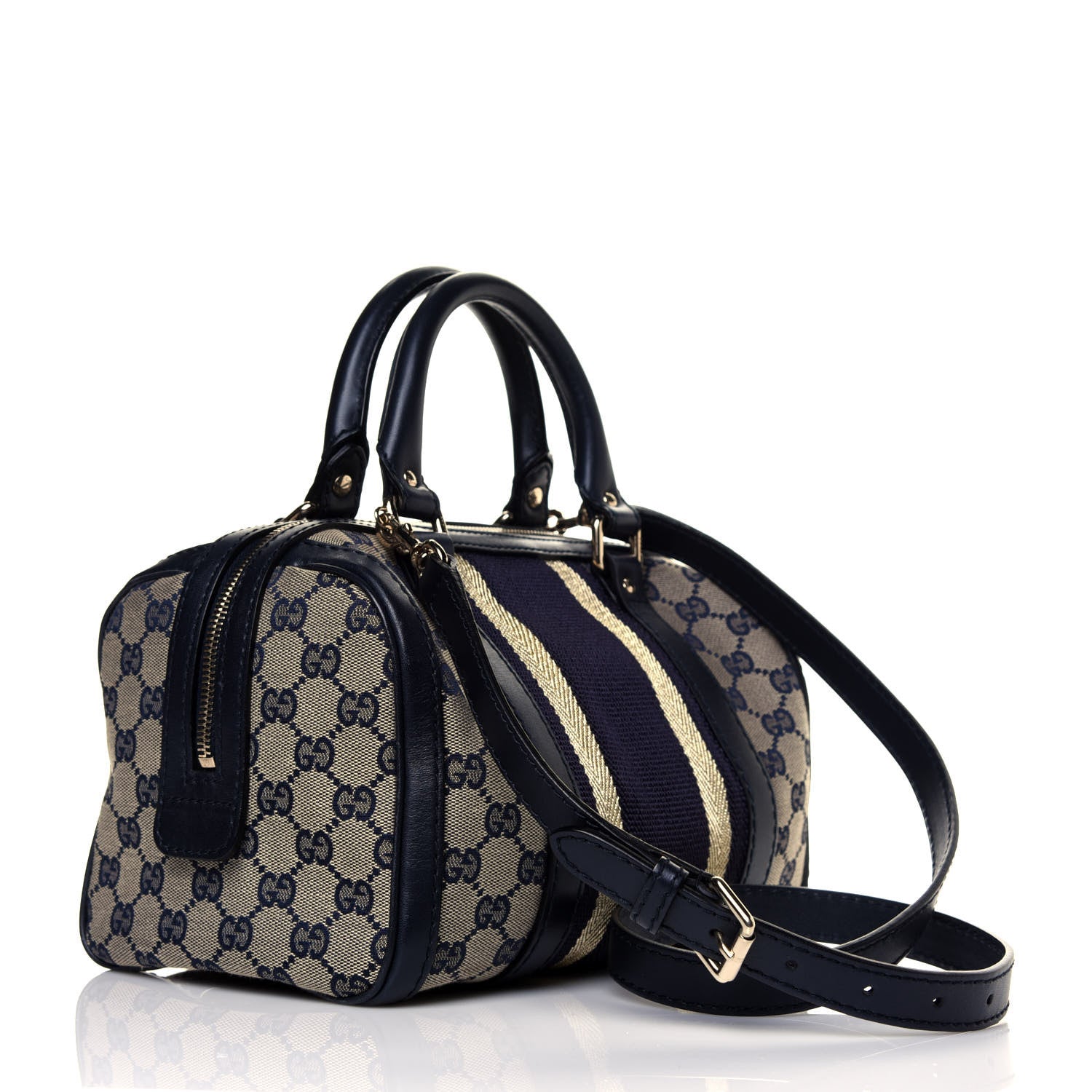 Gucci Monogram Vintage Web Small Boston Navy 3 of 18