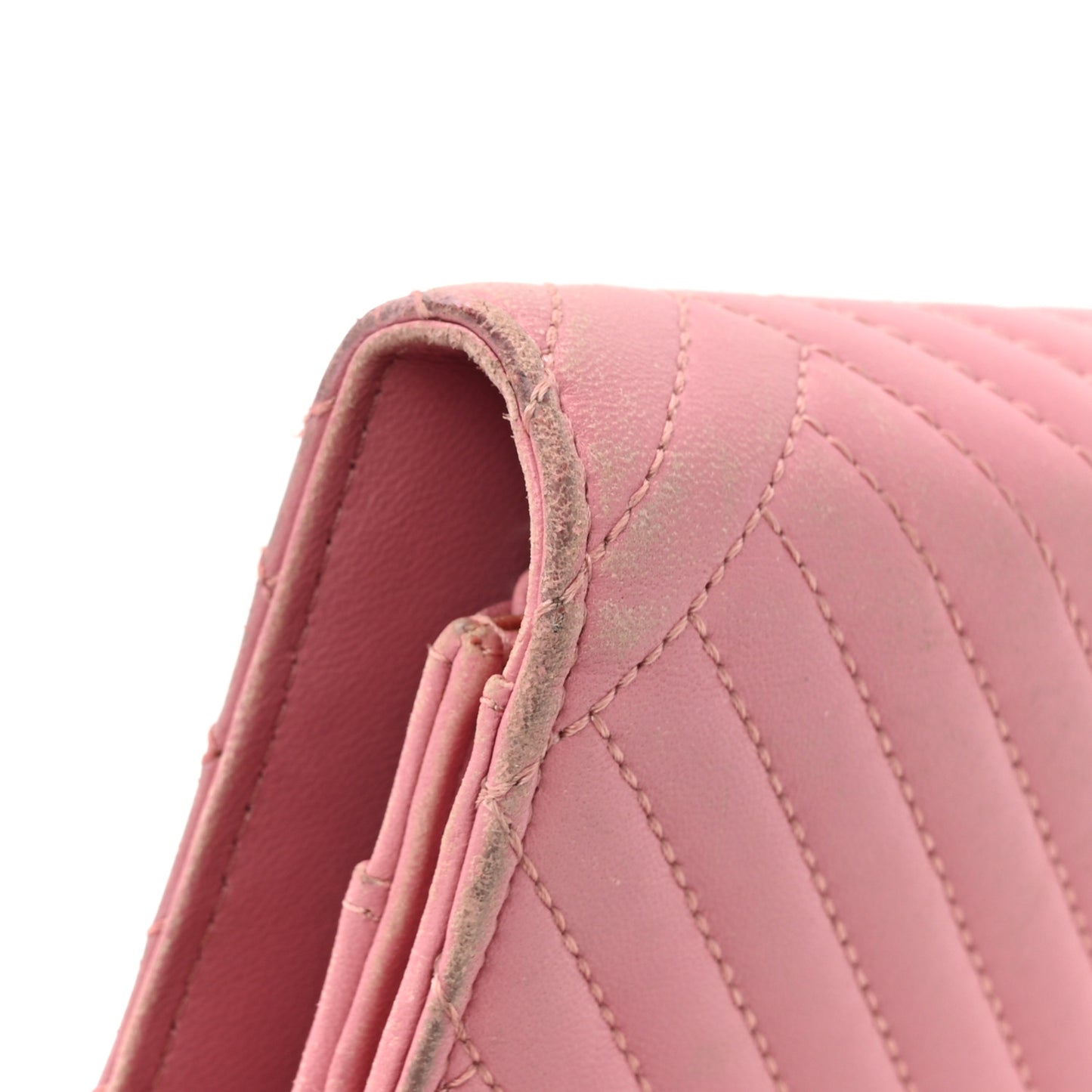 Lambskin Quilted CC Crossing Wallet On Chain WOC Pink