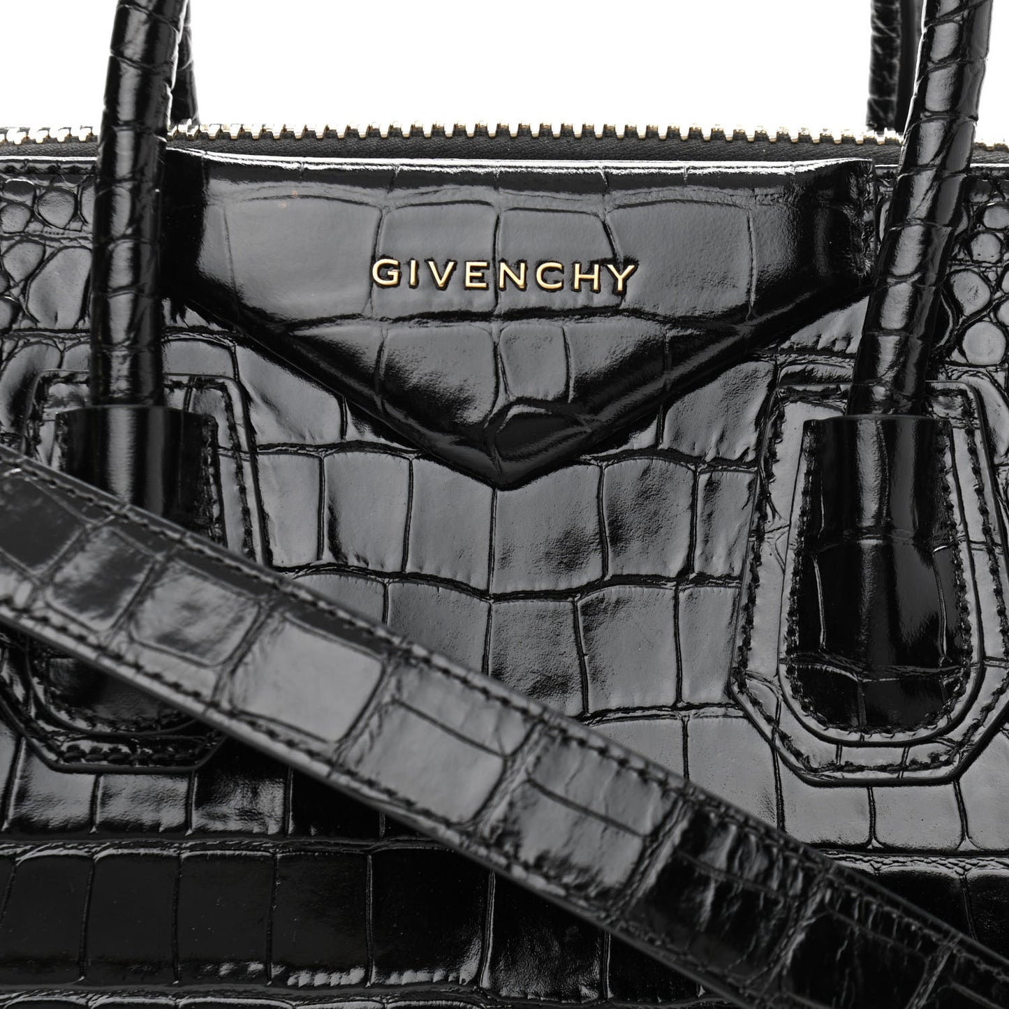 Calfskin Crocodile Embossed Small Antigona Black