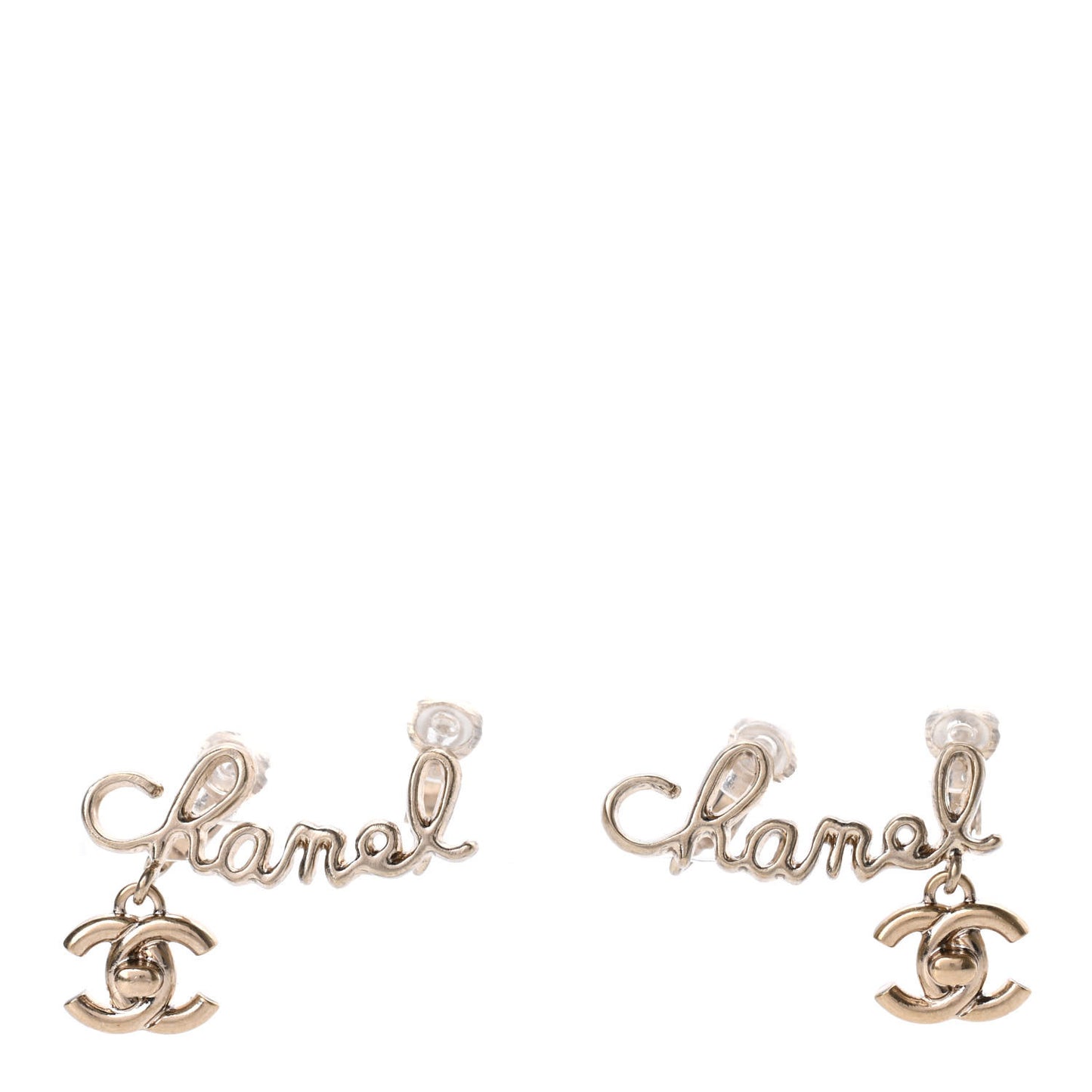 Metal CC Turnlock Climber Clip On Earrings Gold