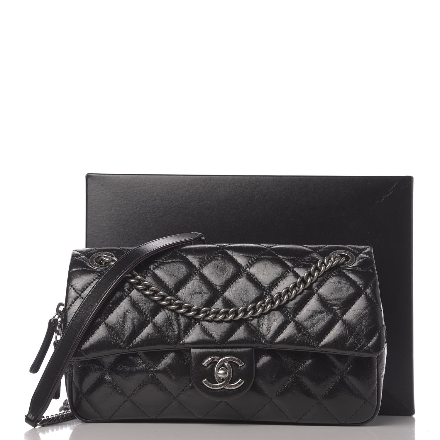 Chanel Glazed Calfskin Medium Duo Color Flap Black 11 of 11