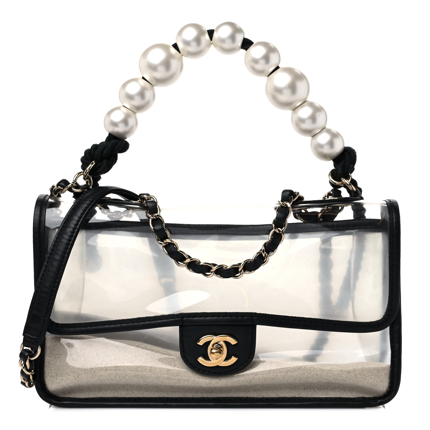 Chanel Lambskin PVC Sand By The Sea Flap With Pearl Strap Black 1 of 11