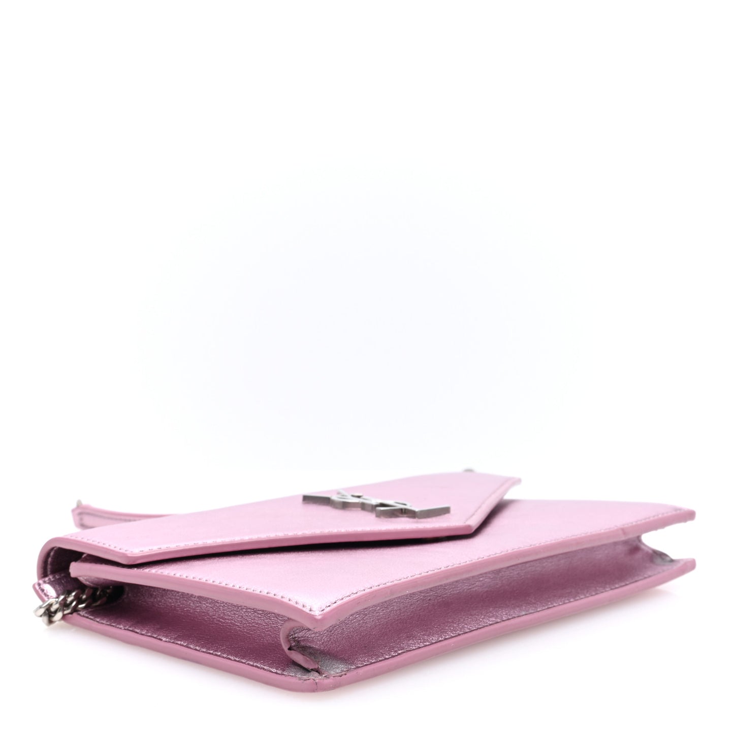 Metallic Calfskin Monogram Envelope Chain Wallet Pink