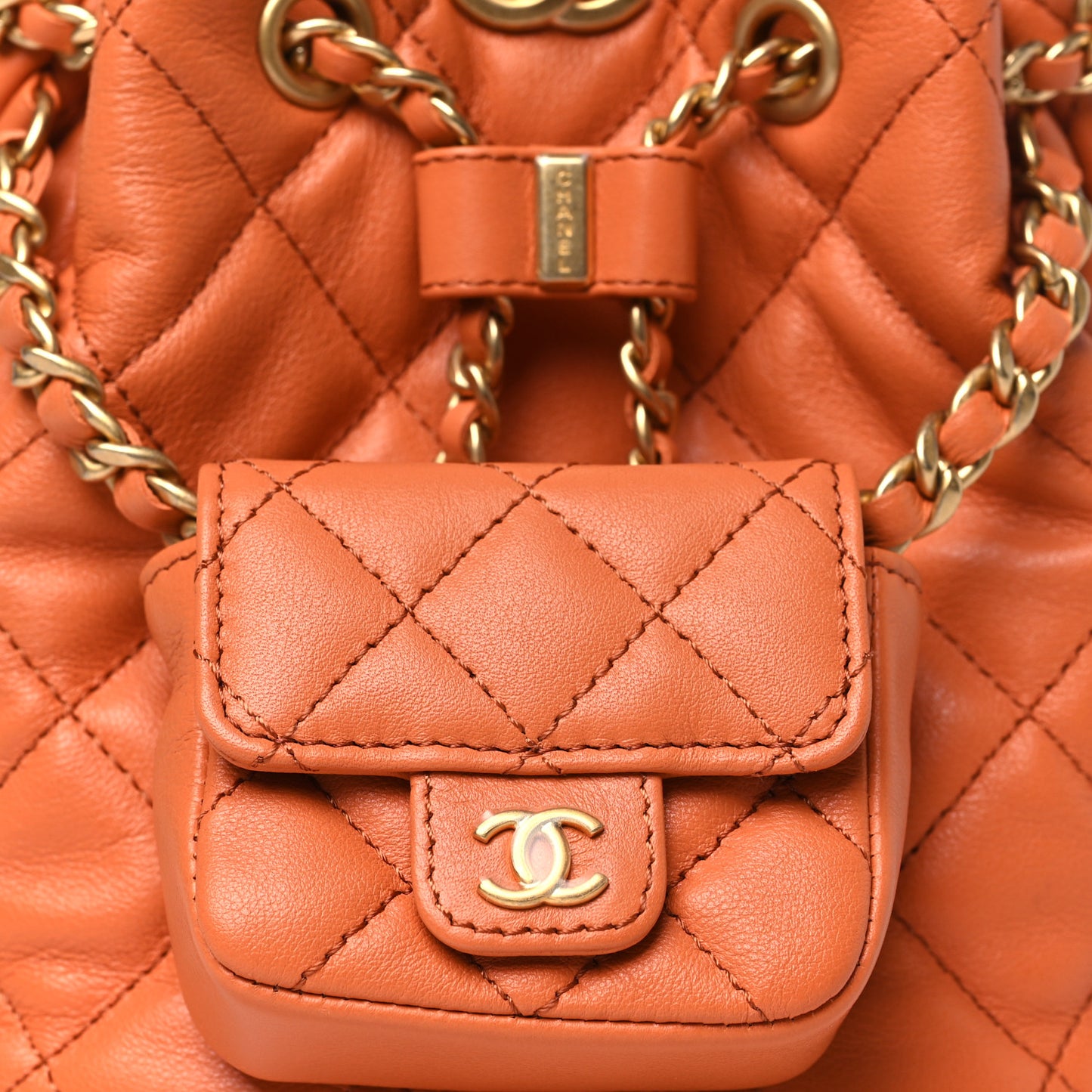 Calfskin Quilted Small CC Chain Bucket Backpack Orange