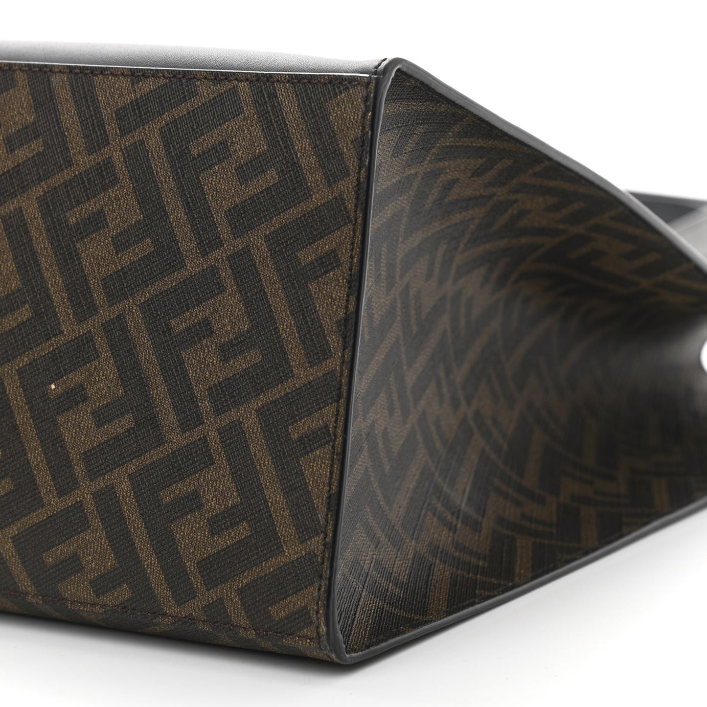 Glazed Fabric Vitello Liberty FF 1974 Diagonal East West Shopper Tote Tobacco Moresco Black