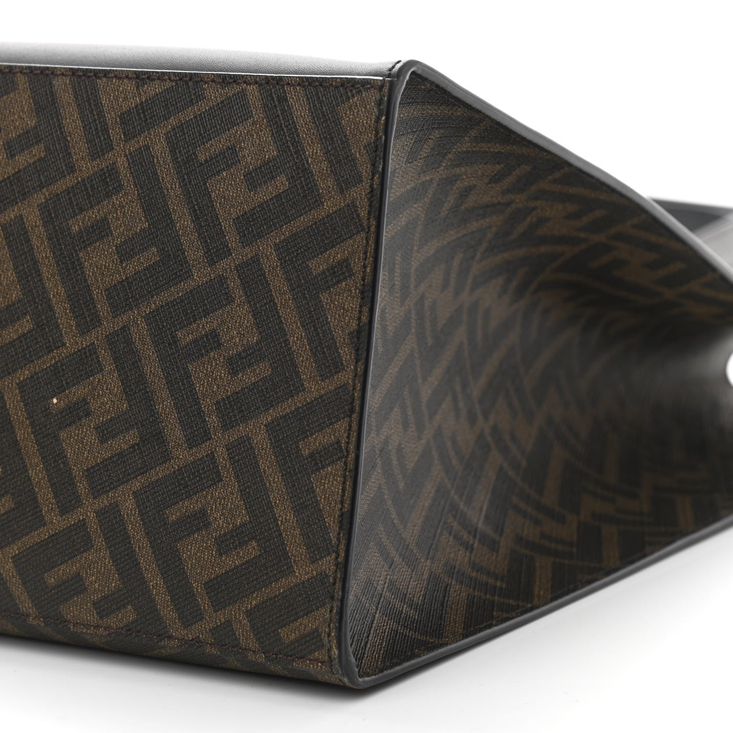 Fendi Glazed Fabric Vitello Liberty FF 1974 Diagonal East West Shopper Tote Tobacco Moresco Black 10 of 10