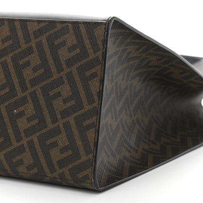 Fendi Glazed Fabric Vitello Liberty FF 1974 Diagonal East West Shopper Tote Tobacco Moresco Black 10 of 10