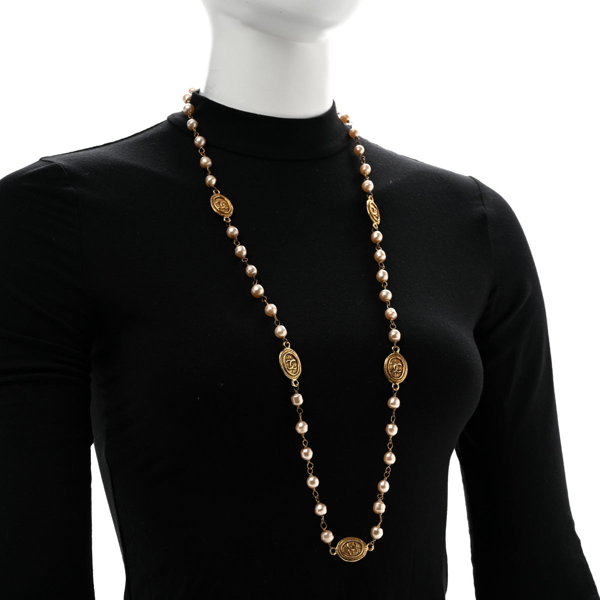 Chanel Pearl Medallion Long Necklace Gold 2 of 6