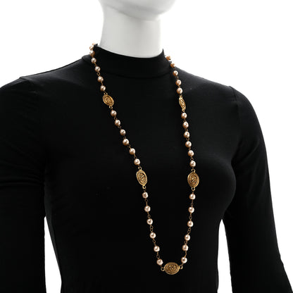 Chanel Pearl Medallion Long Necklace Gold 2 of 6