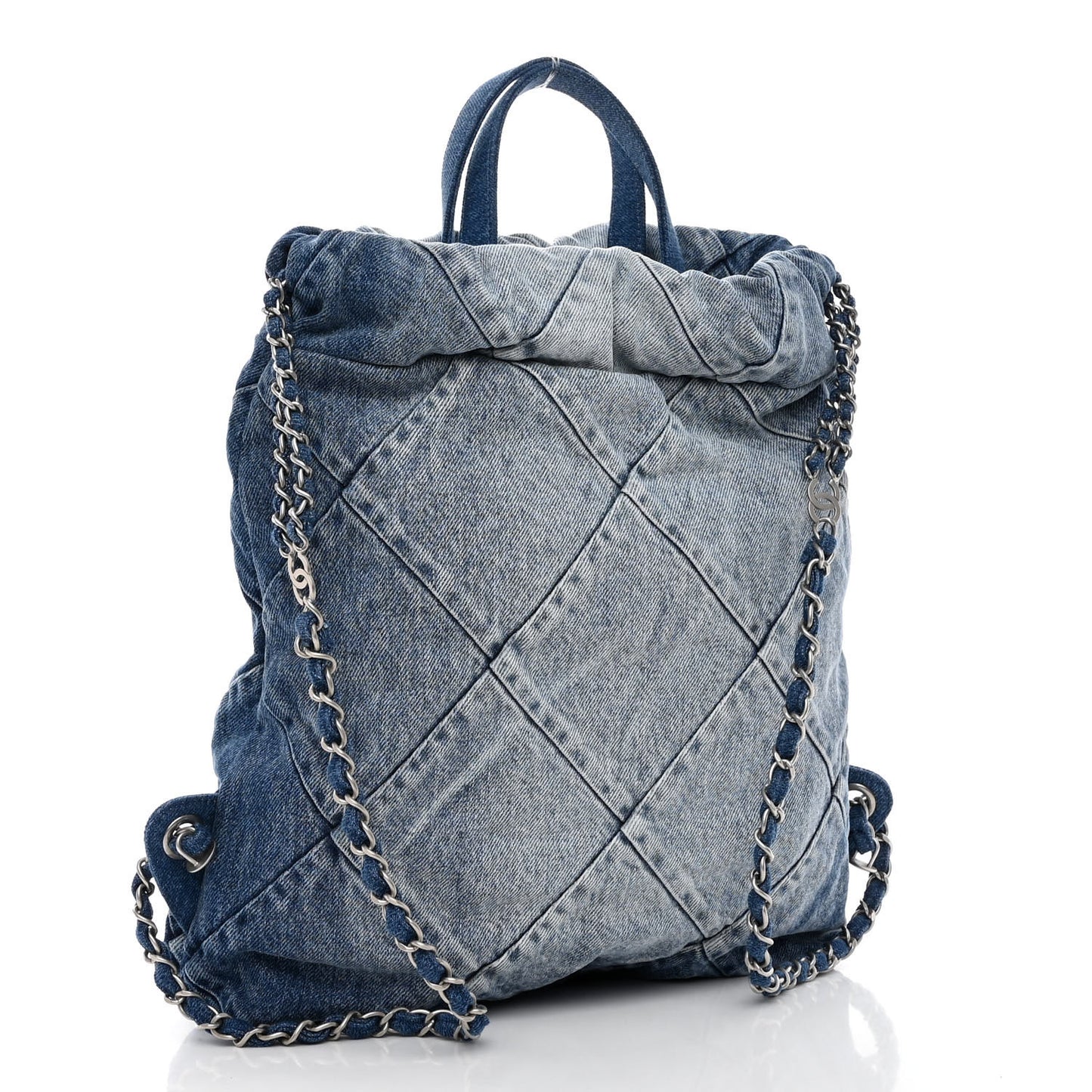 Denim Quilted Chanel 22 Backpack Blue