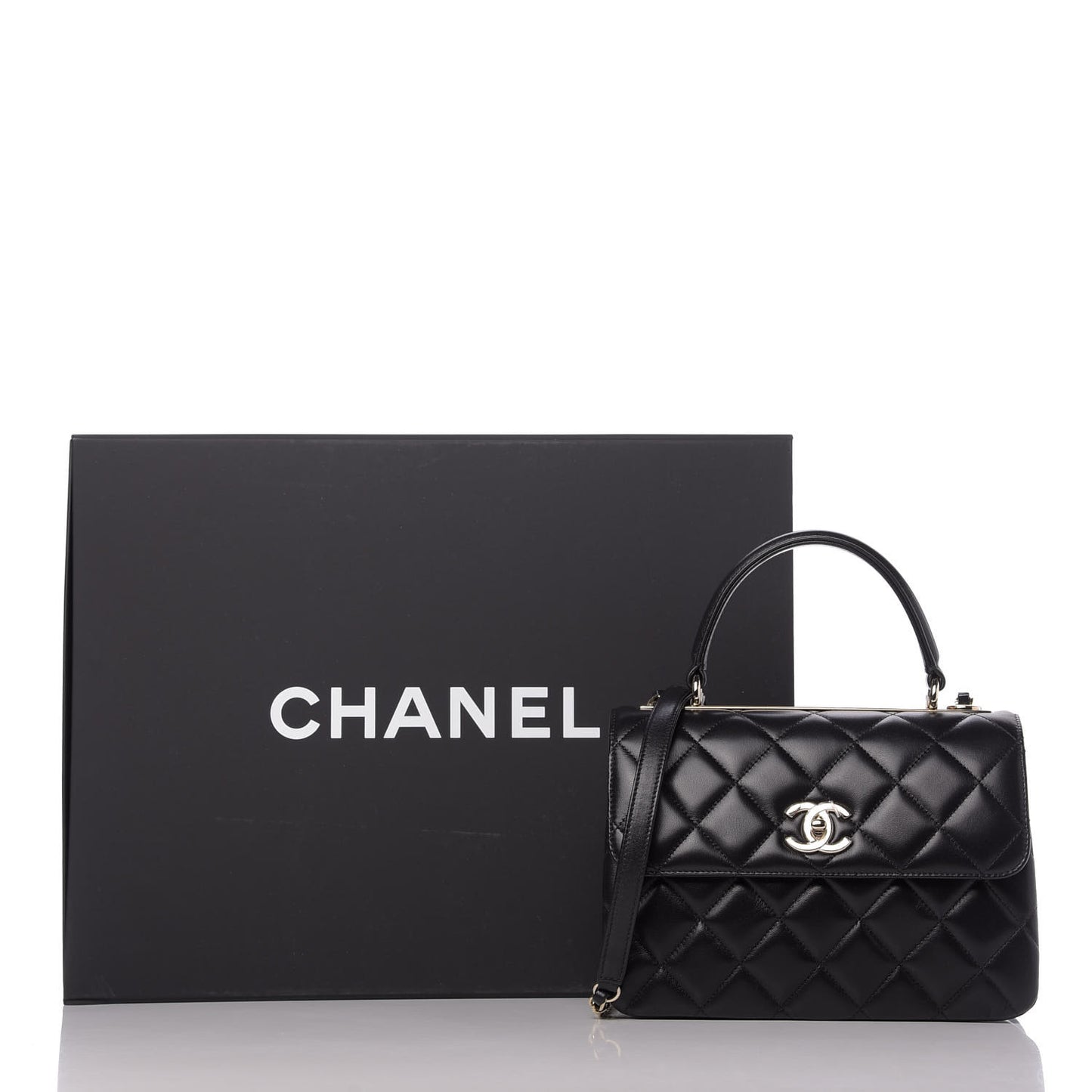 Lambskin Quilted Small Trendy CC Dual Handle Flap Bag Black
