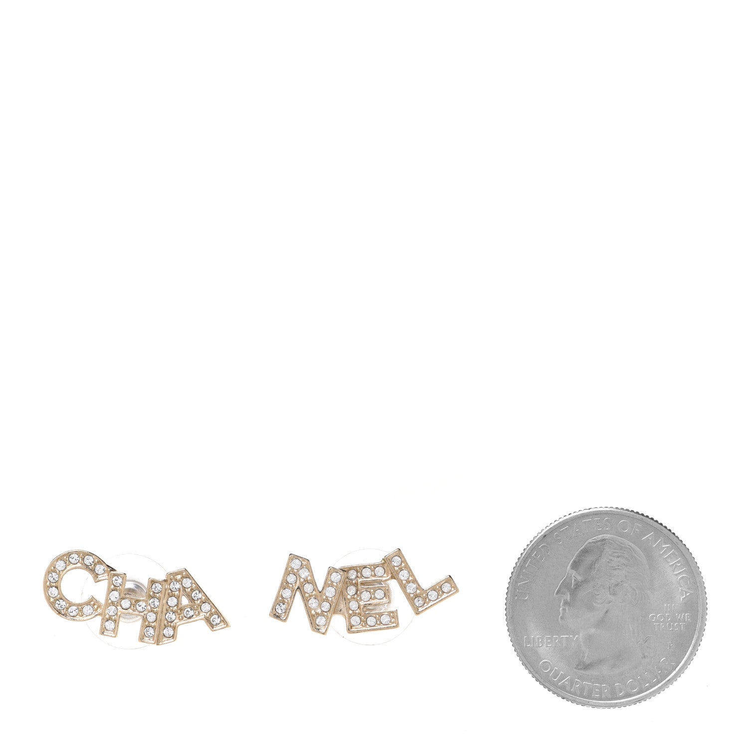 Chanel Crystal Pearl Signature Stud Earrings Gold 2 of 4