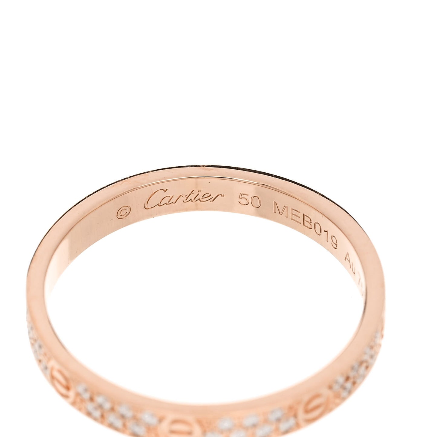 18K Pink Gold Diamond 2.6mm LOVE Paved Band Ring 50 5.25