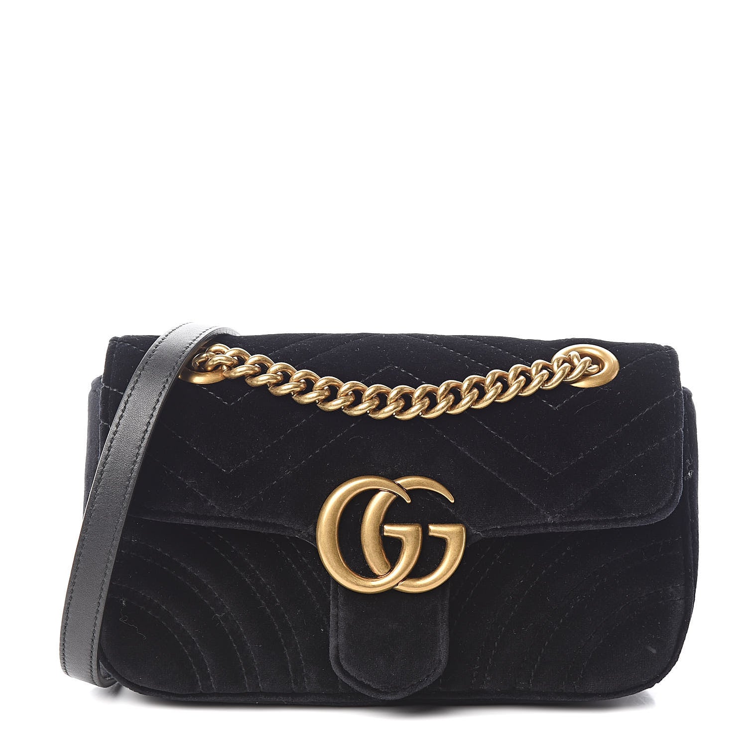 Gucci Velvet Matelasse Mini GG Marmont Shoulder Bag Black 1 of 11