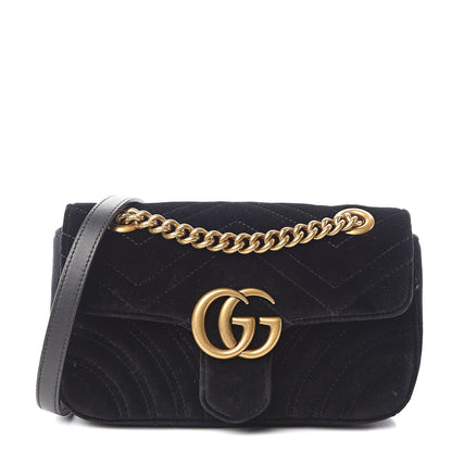 Gucci Velvet Matelasse Mini GG Marmont Shoulder Bag Black 1 of 11