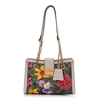 Gucci GG Supreme Monogram Flora Textured Calfskin Small Padlock Tote Beige Ebony Multicolor Mystic White 1 of 12