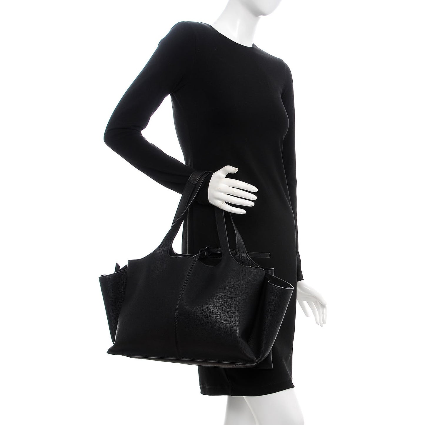 Baby Grained Calfskin Medium Tri-Fold Bag Black
