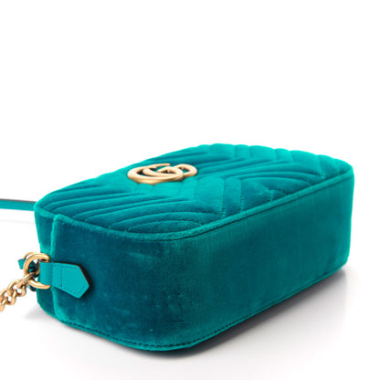 Gucci Velvet Matelasse Small GG Marmont Chain Shoulder Bag Pavone Cyan 4 of 10