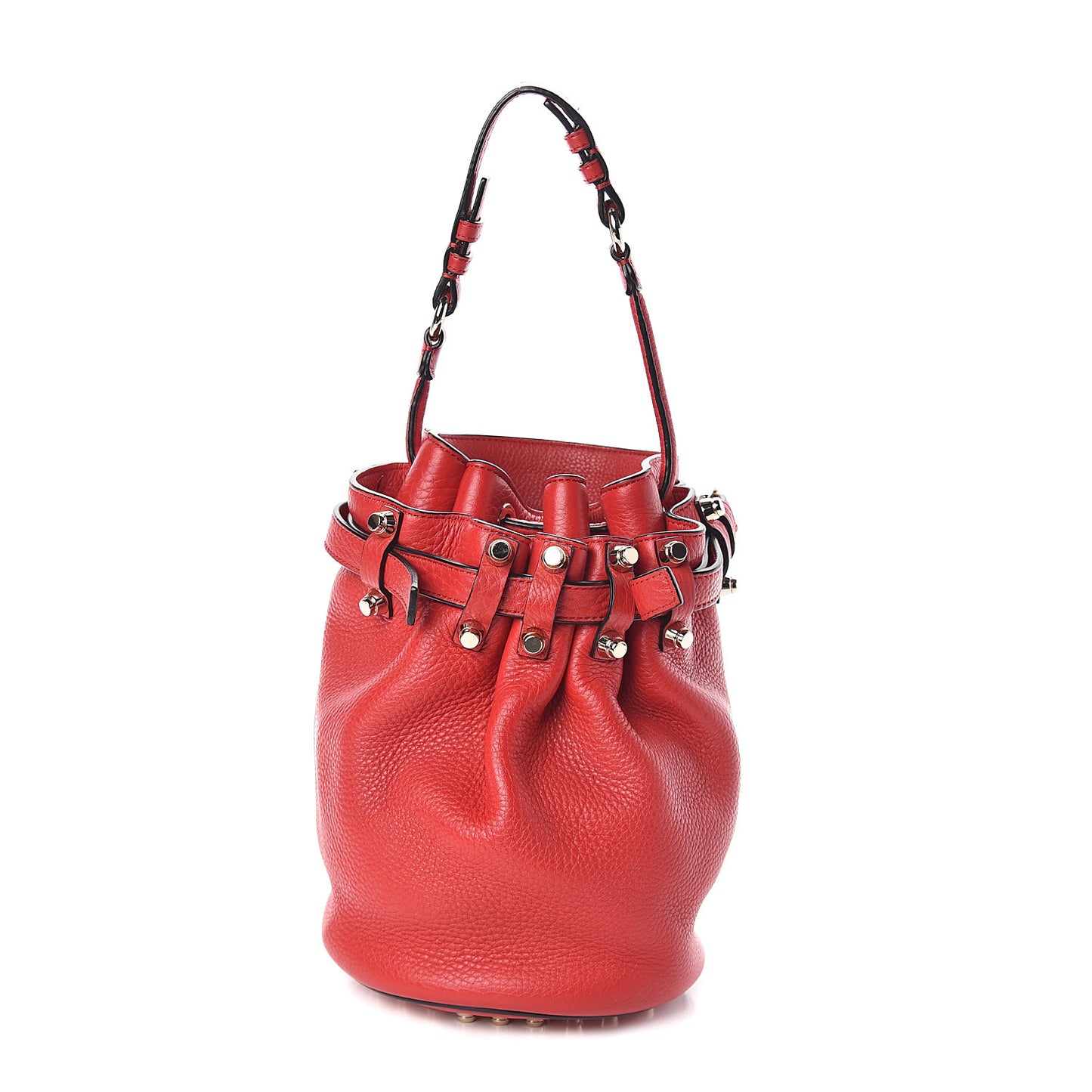 Pebbled Lambskin Small Diego Bucket Red Gold Hardware