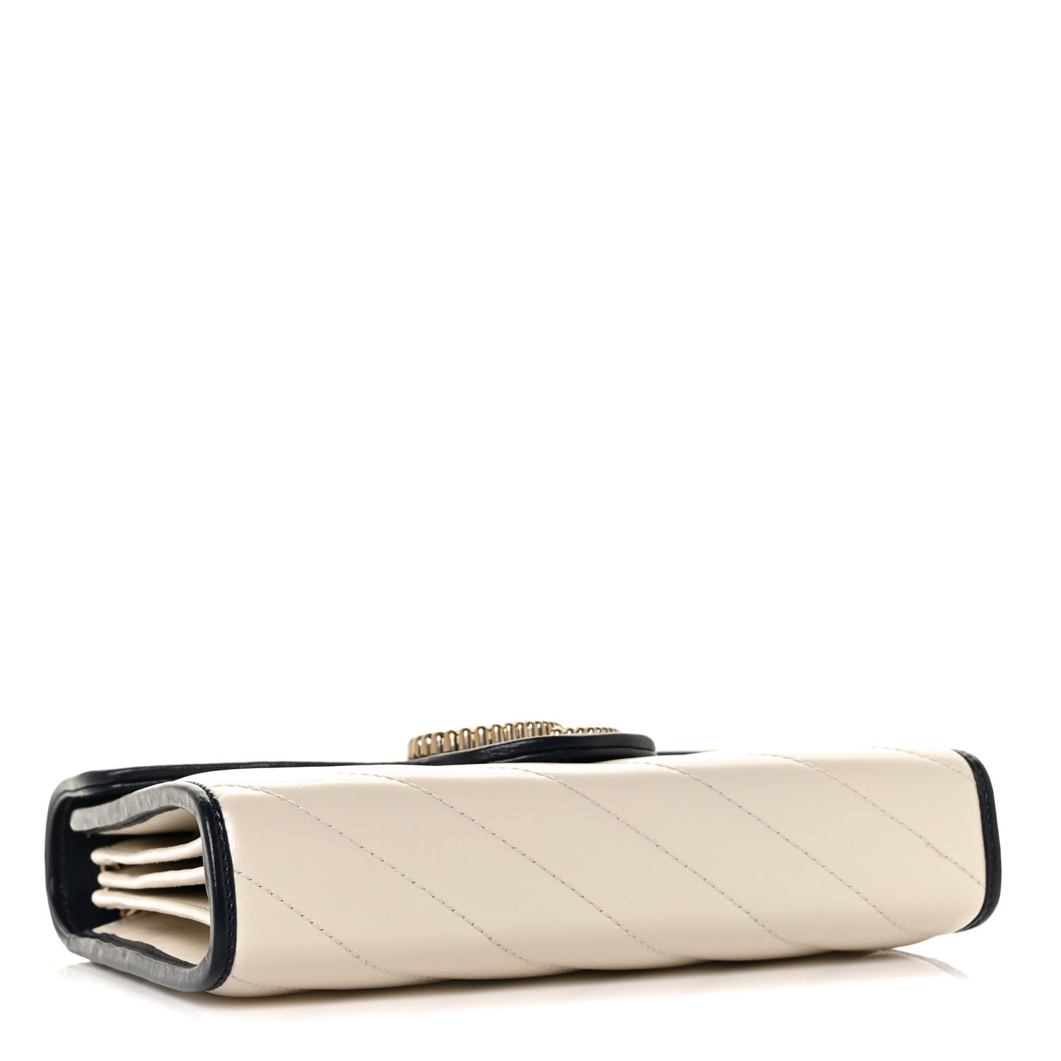 Gucci Vintage Effect Calfskin Matelasse Diagonal Torchon GG Marmont Chain Wallet Mystic White Blue Agata 4 of 8