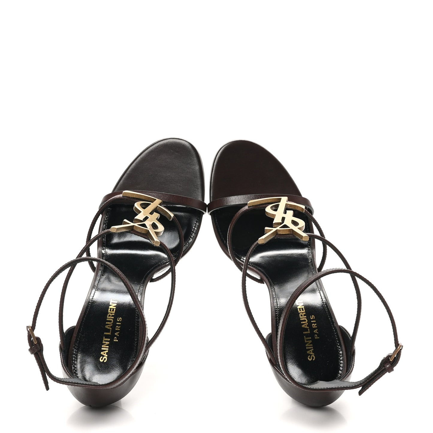 Calfskin Cassandra Palm Logo 100 Ankle Strap Sandals 40 Moro