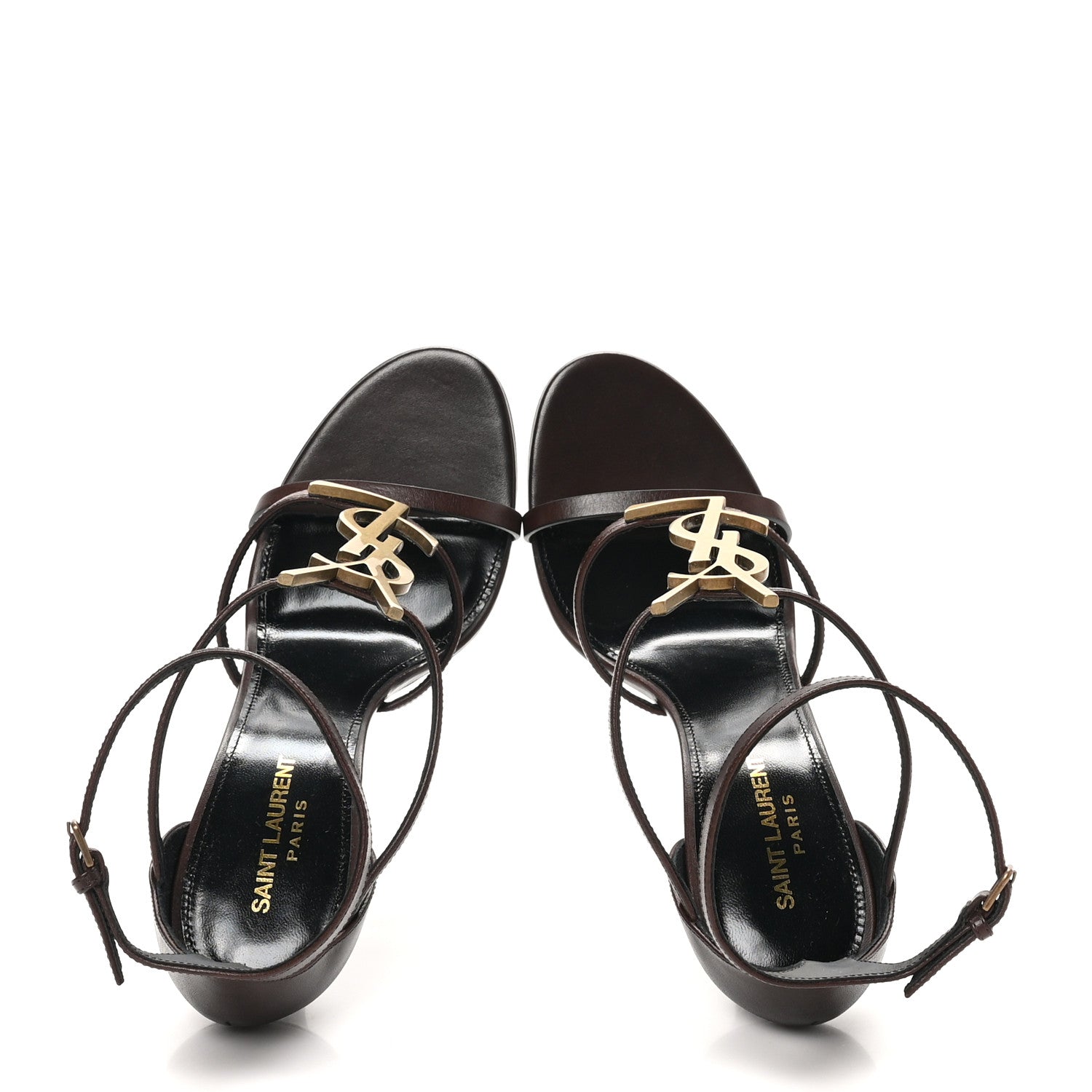 Saint Laurent Calfskin Cassandra Palm Logo 100 Ankle Strap Sandals 40 Moro 2 of 9