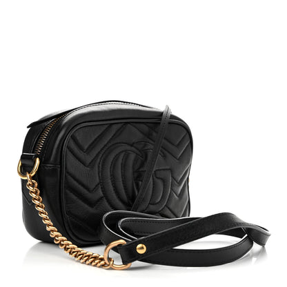 Gucci Calfskin Matelasse Mini GG Marmont Chain Shoulder Bag Black 3 of 13
