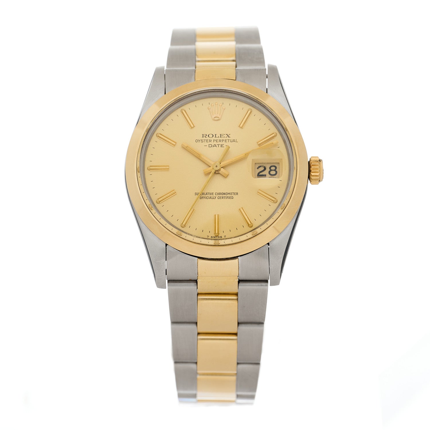 Rolex Stainless Steel 14K Yellow Gold 34mm Oyster Perpetual Date Watch Champagne 15003 1 of 4