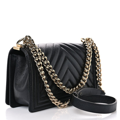 Chanel Caviar Chevron Quilted Medium Boy Flap Black 3 of 10