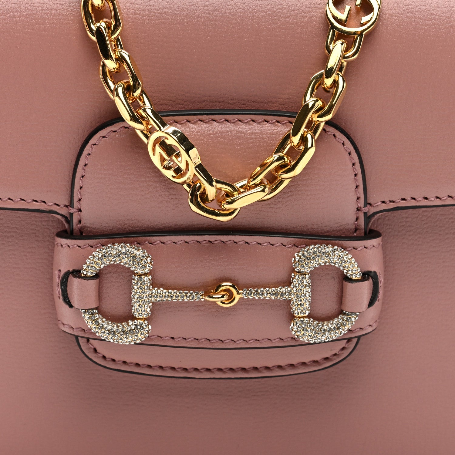 Gucci Azalea Calfskin Crystal GG Monogram Mini Horsebit 1955 Shoulder Bag Pink 8 of 10