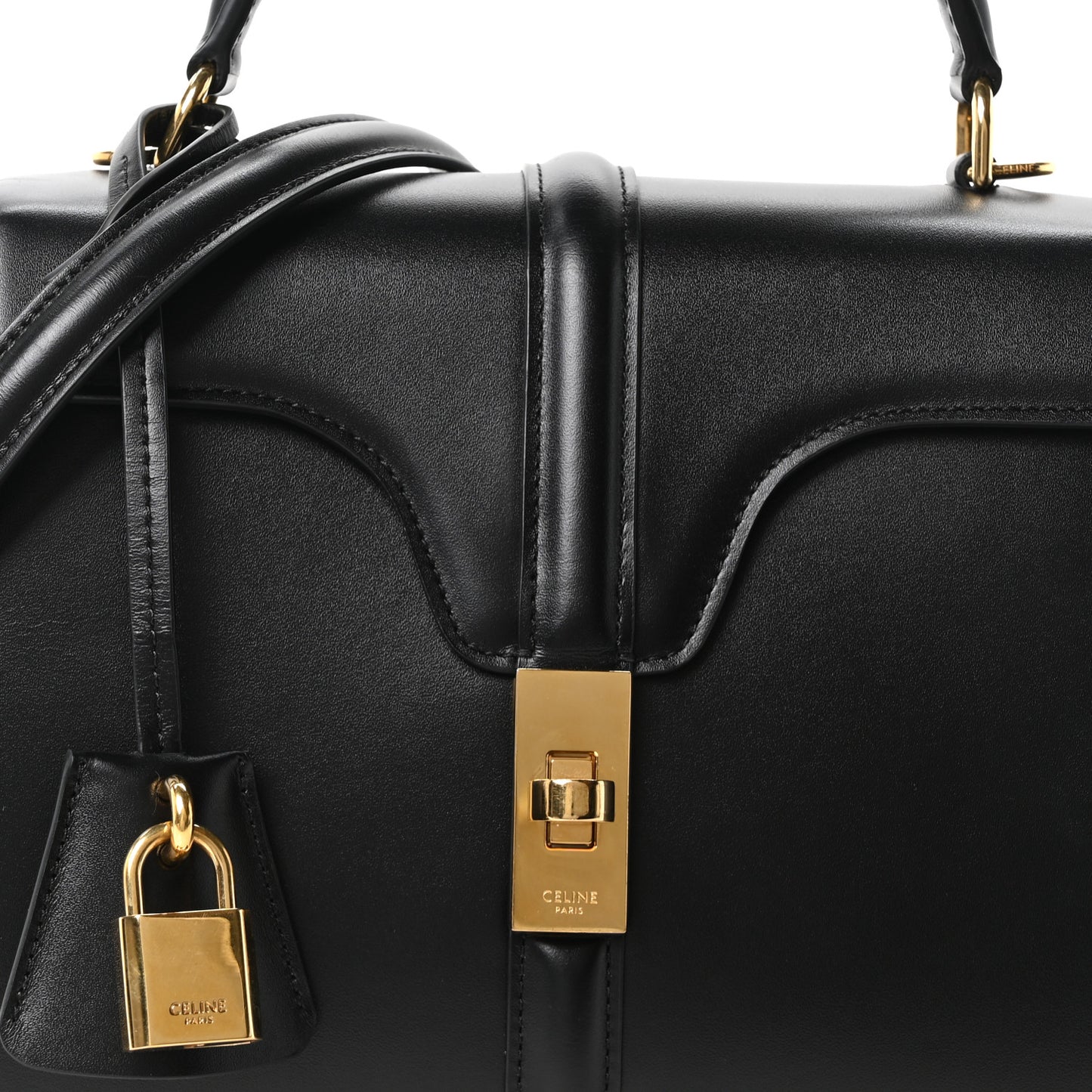 Satinated Calfskin Small 16 Top Handle Bag Black
