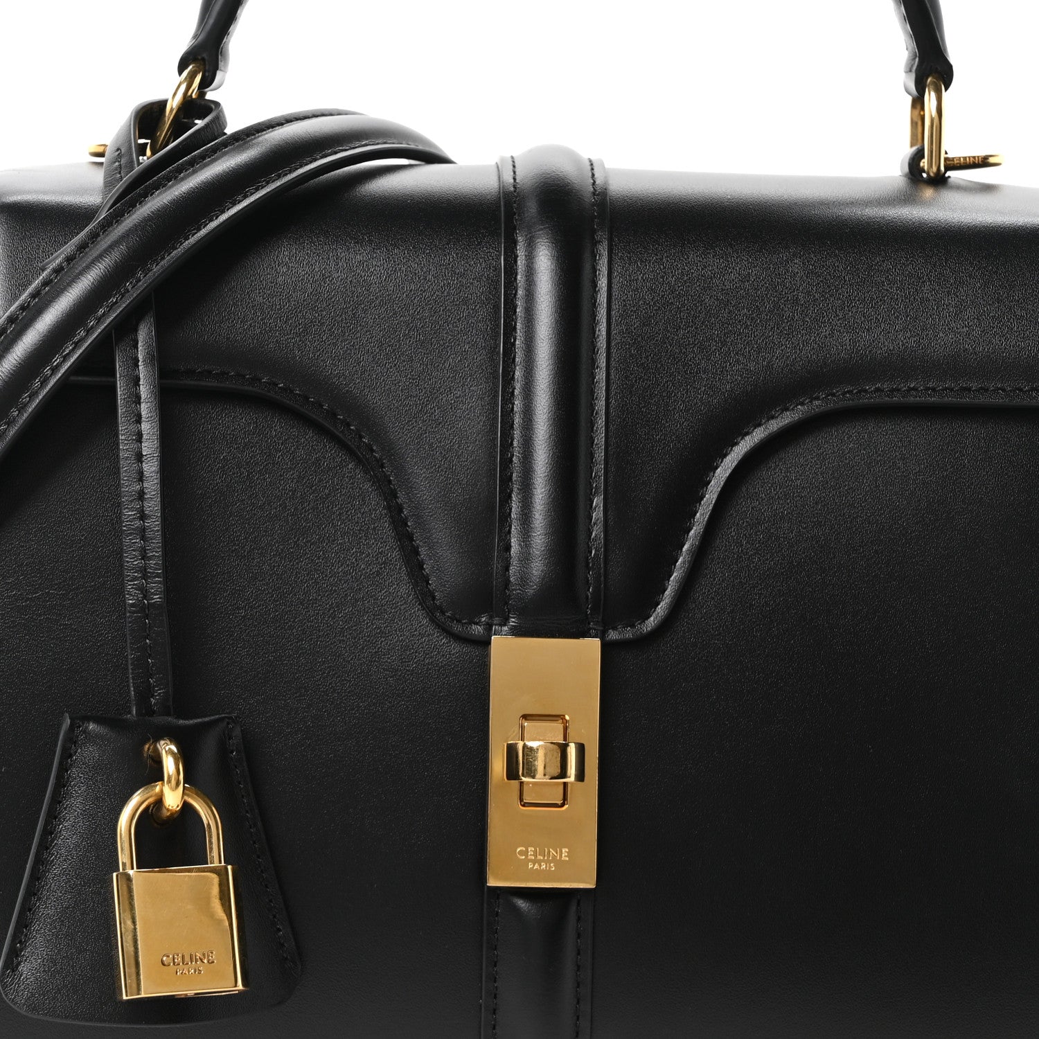 Celine Satinated Calfskin Small 16 Top Handle Bag Black 10 of 12