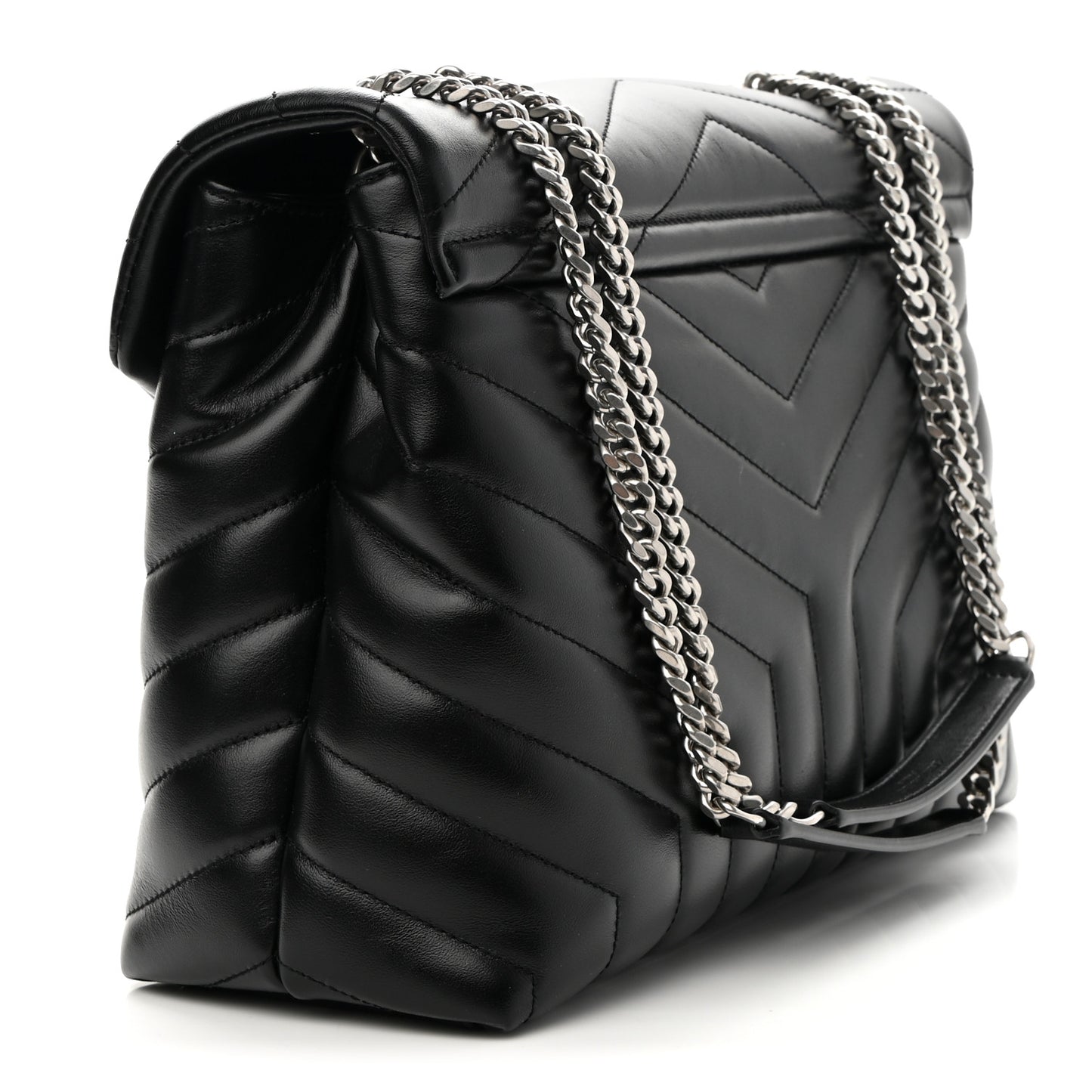Calfskin Y Quilted Monogram Medium Loulou Chain Satchel Black