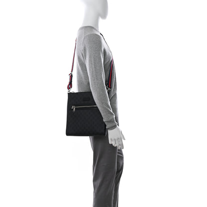 Gucci GG Supreme Monogram Appia Calfskin Web Flat Messenger Bag Black Grey 2 of 10