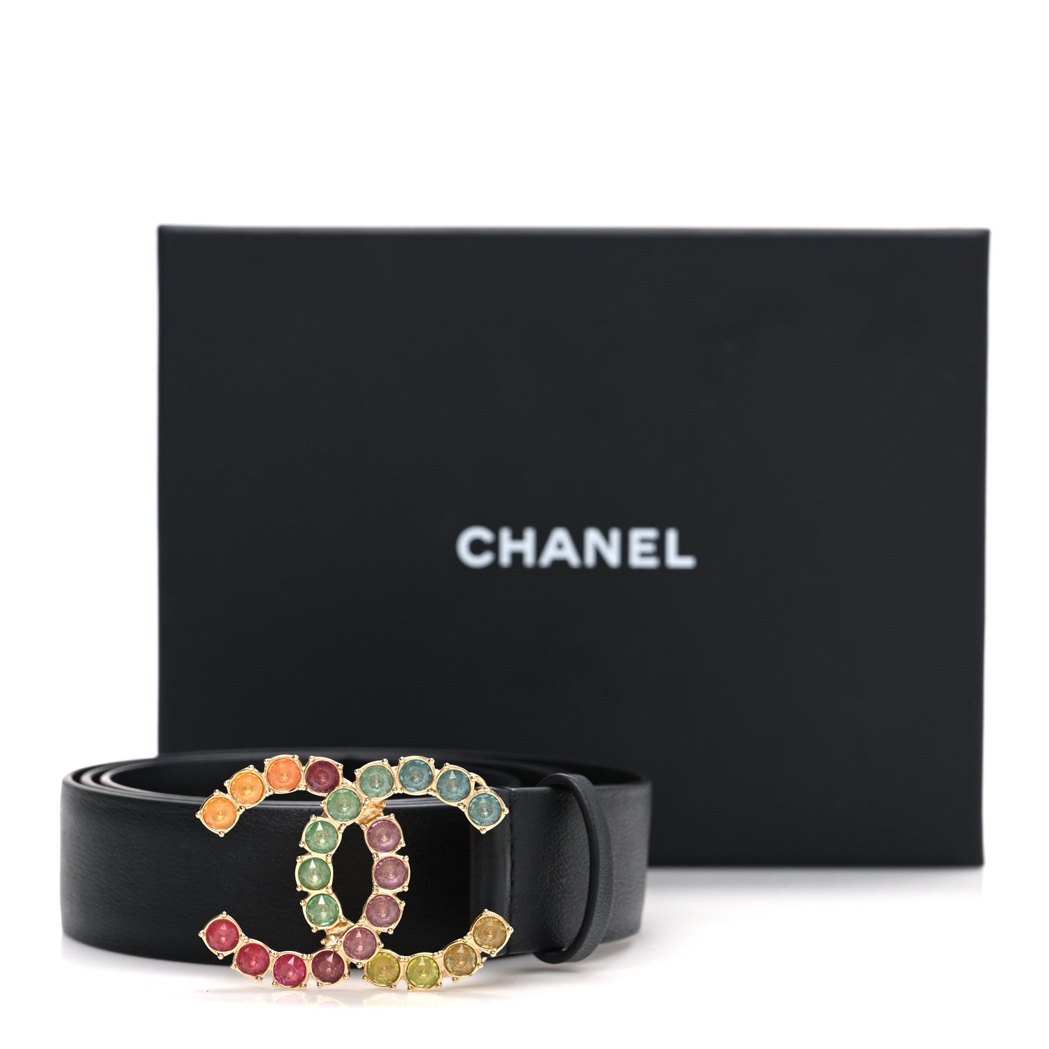 Chanel Calfskin Crystal CC Belt 90 36 Black Multicolor 6 of 6