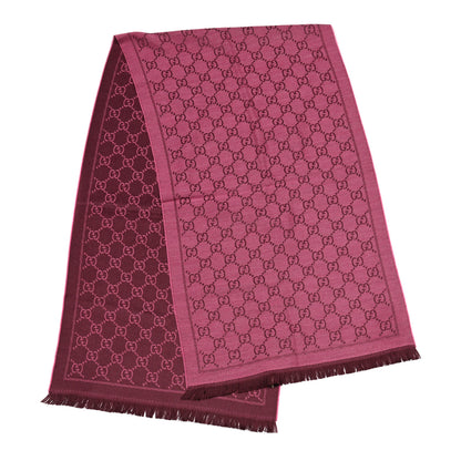 Gucci Wool Jacquard GG Monogram Sten Fringe Scarf Magenta Bordeaux 2 of 4