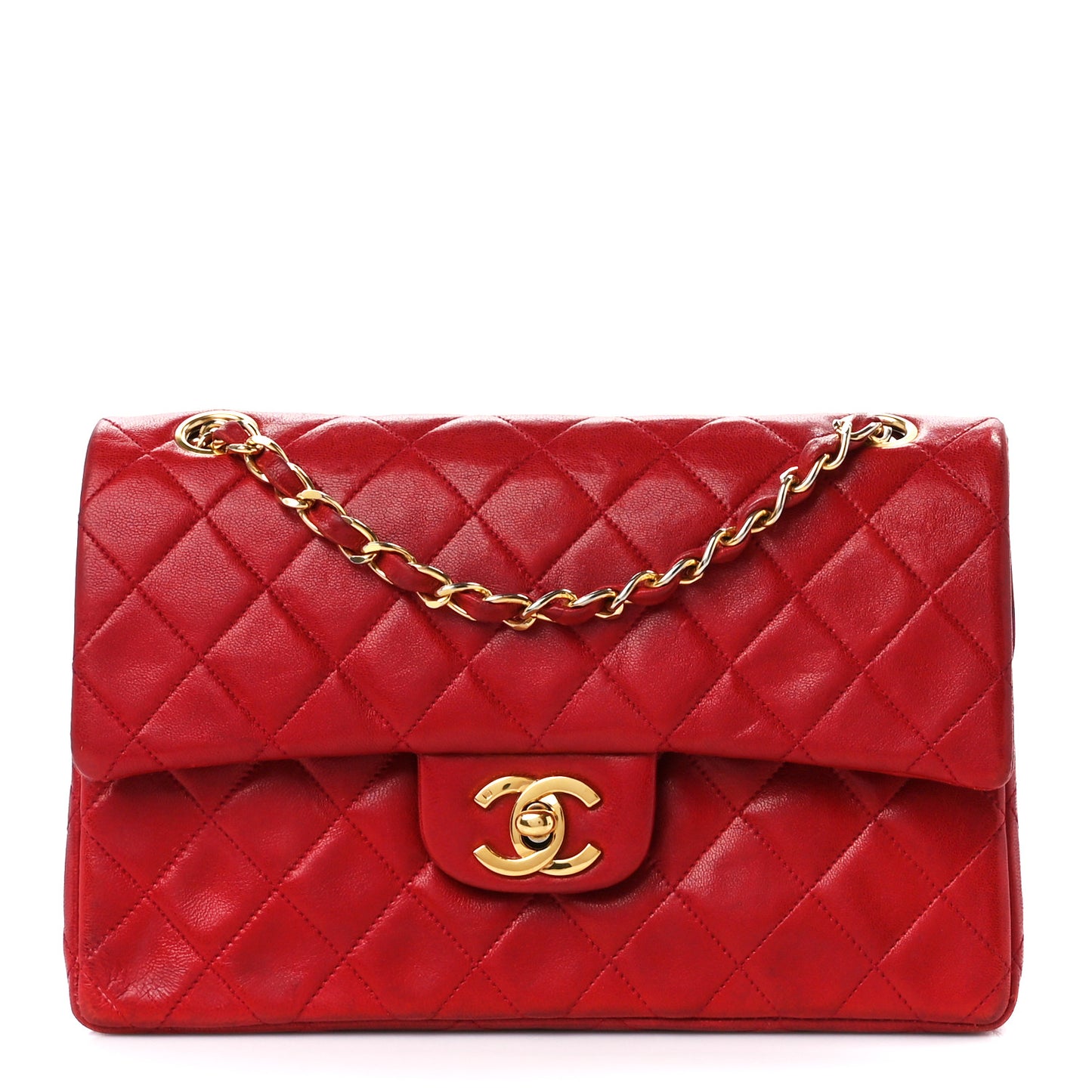 Lambskin Quilted Small Double Flap Red