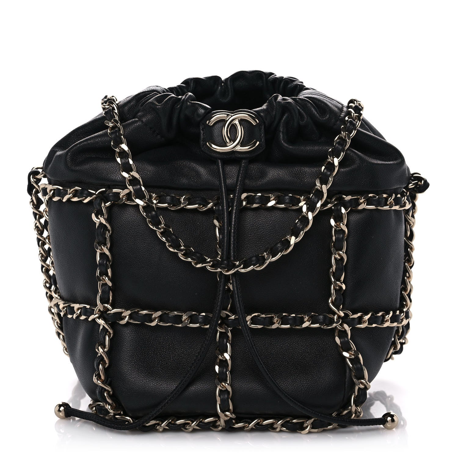 Chanel Lambskin Bucket Chain Drawstring Bag Black 1 of 10