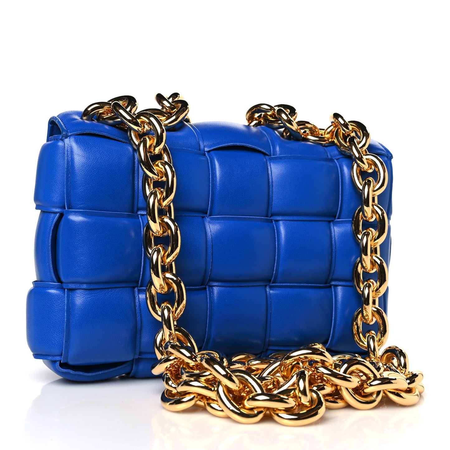 Lambskin Maxi Intreccio Padded Chain Cassette Crossbody Bag Cobalt