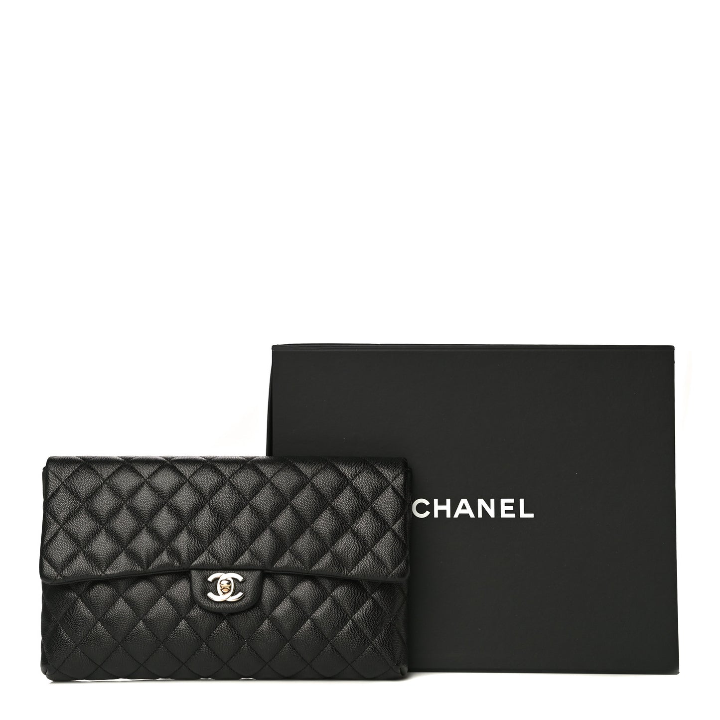 Caviar Quilted Flap Clutch Black