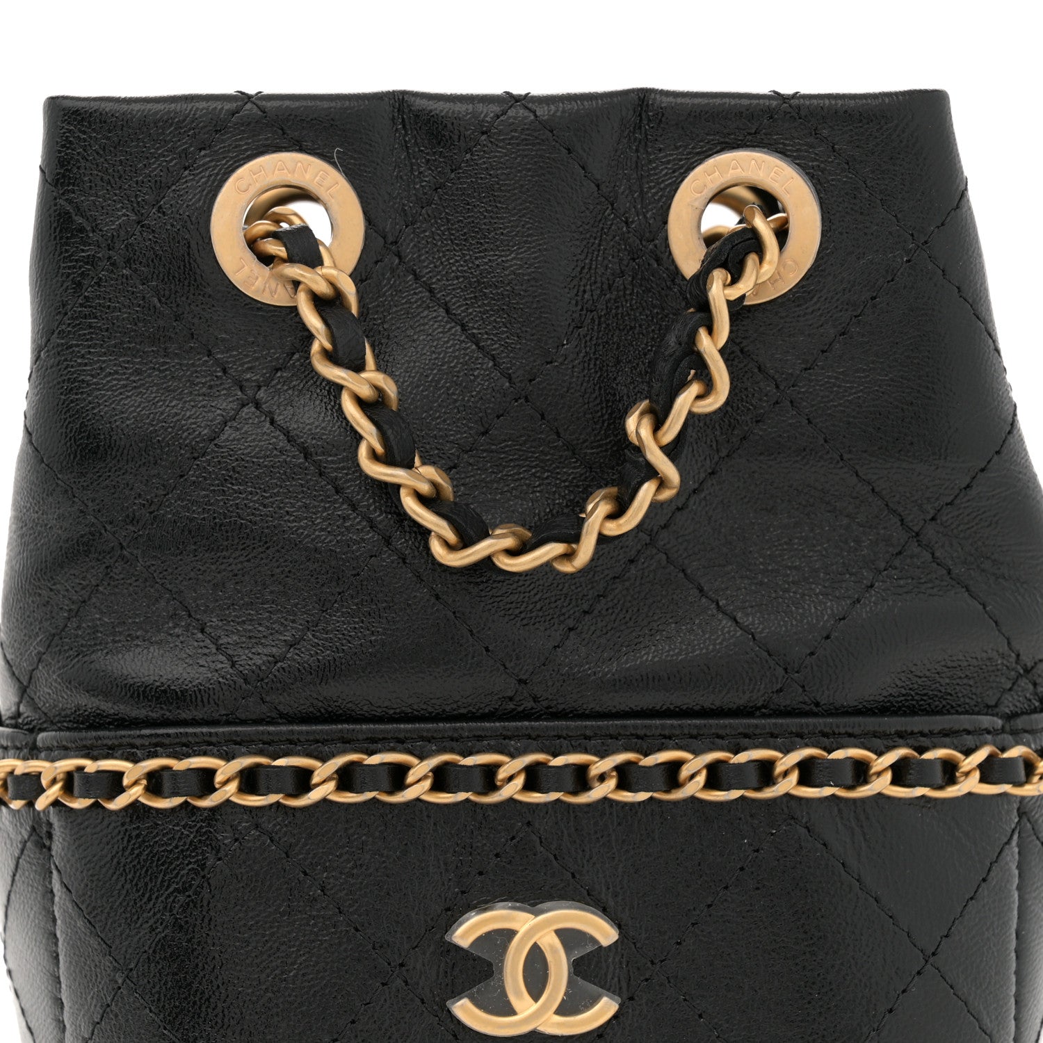 Chanel Shiny Lambskin Quilted Nauticoco Bucket Bag Black 8 of 11