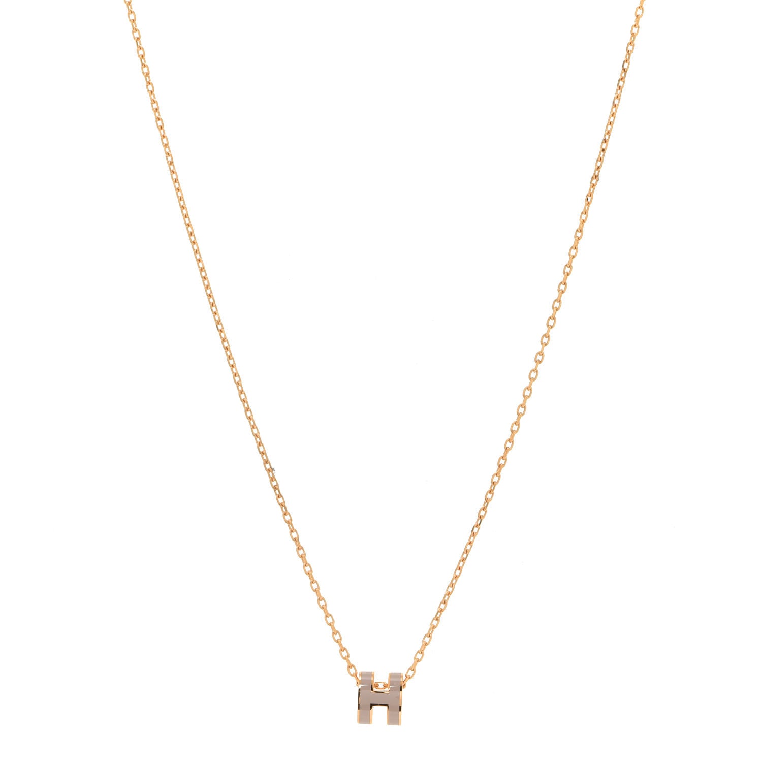 Hermes Lacquered Rose Gold Mini Pop H Pendant Necklace Marron Glace 1 of 6